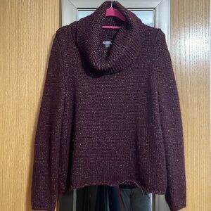 J. Jill size Large burgundy gold metallic cowl neck wool mohair blend sweater